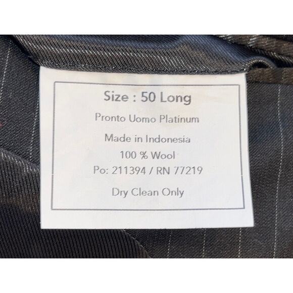 PRONTO UOMO PLATINUM Mens Pinstripe Sport Coat 50 L Black Wool‎ 2 Button EUC - Picture 8 of 8